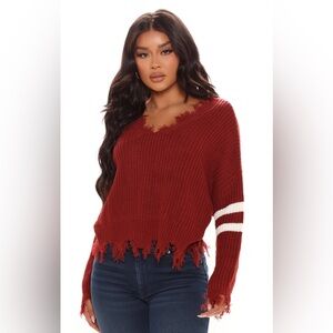 Keeping you close Distressed Sweater-Burgundy